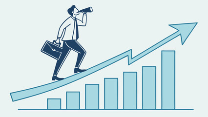 Business Man Running Up Arrow – Financial Growth Concept

