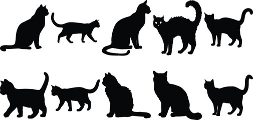 Collection of Elegant Black Cat Silhouettes Perfect for Designs and Artwork