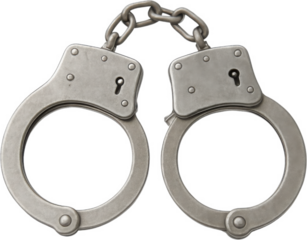 Realistic Stainless Steel Handcuffs Isolated on Transparent Background