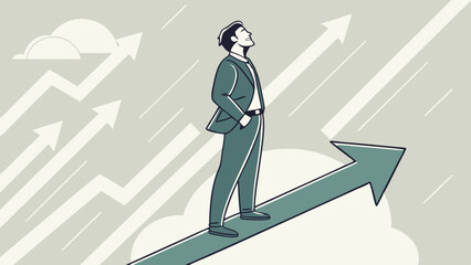 Business Man Walking on Arrow – Success and Growth Concept

