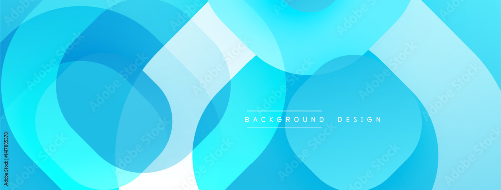 Poster abstract blue background. overlapping circles, squares create modern design. light gradients, smooth