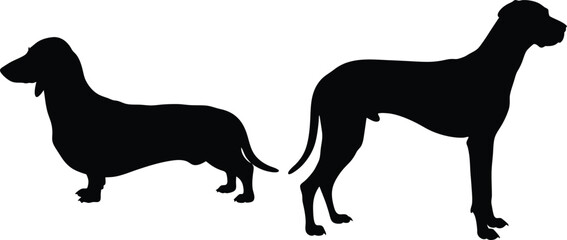 Dachshund and Dalmatian Dog Silhouettes Black Dog Breed Profiles Canine Artwork