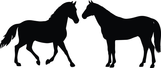 Two Elegant Horse Silhouettes Standing and Running a Perfect Graphic Design Element