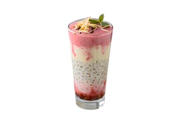 Falooda in a tall glass, layered look, placed in center with a white background