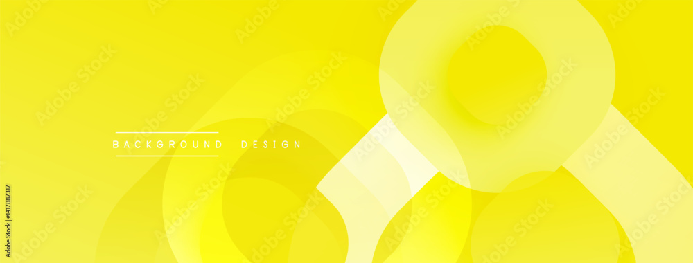 Poster Bright yellow abstract background. Overlapping circles create modern, minimalist design. Smooth gradients add depth, texture.