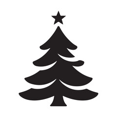 Minimalist Vector Black silhouettes Christmas Tree Icon. with white background
