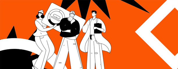 Flat vector illustration of business people operating work scene
