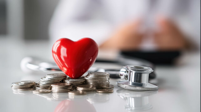 Financial Impact on Health Care Decisions is Highlighted With Coins and a Stethoscope