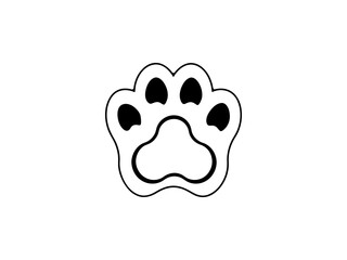 This clean line art illustration depicts a stylized . Simple black and white Paw Print design .