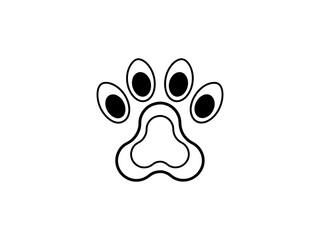 This clean line art illustration depicts a stylized . Simple black and white Paw Print design .