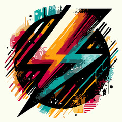 Dynamic abstract design featuring lightning bolt and vibrant colors in circular layout