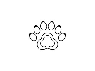 This clean line art illustration depicts a stylized . Simple black and white Paw Print design .