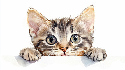 ひょっこり顔を覗かせる柔らかタッチの猫イラスト