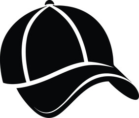Baseball hat silhouette, front and Baseball hat icon isolated on white background, Sports hat silhouette design, Baseball cap vector illustration 