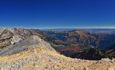 Box Elder Peak view from peak, American Fork Canyon. Lone Peak, Mt Timpanogos Uinta-Wasatch-Cache...