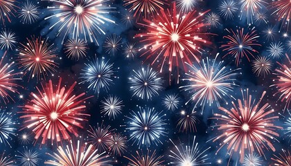 Fototapeta premium Festive Fireworks Display with Red White and Blue for Celebrations