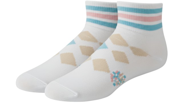 Isolated Pair of Patterned Ankle Socks on White Background