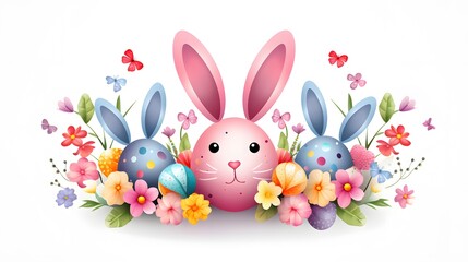 Obraz premium Easter bunny ears decorating Happy Easter letters for festive season celebration