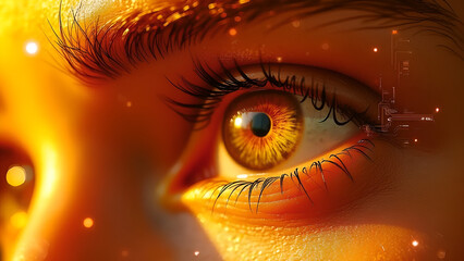 Female Face with Binary Code – AI Concept in Digital Matrix Network
