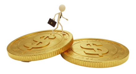 Isolated Businessman Walking on Dollar Coins with Briefcase
