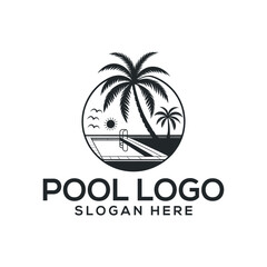 pool silhouette logo vector line art logo design