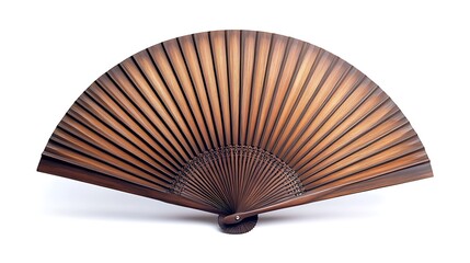 Brown Wooden Hand Fan with White Background.
