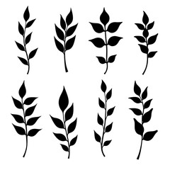 Set leaf silhouettes isolated on white background
