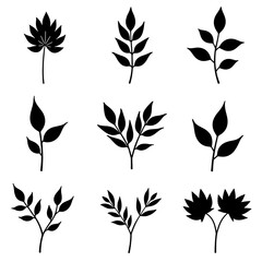 Set leaf silhouettes isolated on white background