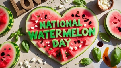 Juicy Love: Heart-Shaped Watermelon Flat Lay for National Watermelon Day