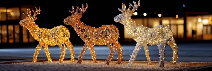A stunning display of lighted reindeer figures brings a festive sparkle to winter nights, enhancing the holiday spirit and creating a magical atmosphere.