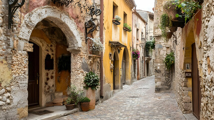 Fototapeta premium Charming European Town Alley With Colorful Buildings