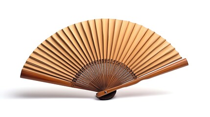 Handheld Bamboo Fan with White Background.