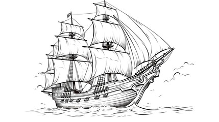 Detailed hand drawn sketch of a pirate ship in vector format