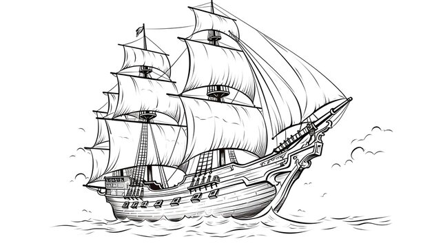 Detailed hand drawn sketch of a pirate ship in vector format