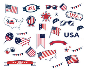 4th of July Vector Elements Set – Patriotic Independence Day Illustrations & USA Icons.
