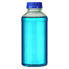 Blue Liquid in Plastic Bottle with Cap for Beverage Packaging, isolated on transparent background.