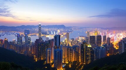 Obraz premium Elevated Night View of City Skyline at Dawn