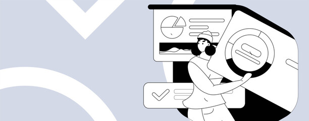 Flat vector illustration of business people operating work scene
