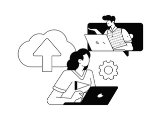 Flat vector illustration of business people operating work scene
