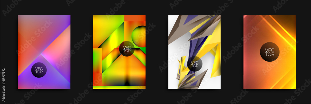 Aufkleber Abstract colorful backgrounds. Geometric shapes overlap, creating vibrant visual effects. Modern design elements present.