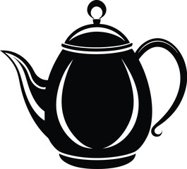 Teapot silhouette, Teapot silhouette icon, Kitchen teapot vector, Tableware for hot drinks, Teapot flat design, Black teapot outline illustration