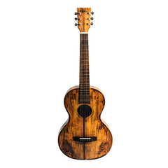 Naklejka premium A wooden acoustic guitar in standing position