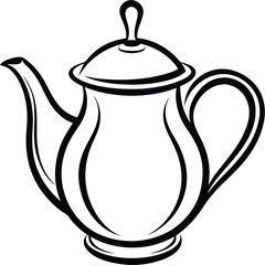 Teapot silhouette, Teapot silhouette icon, Kitchen teapot vector, Tableware for hot drinks, Teapot flat design, Black teapot outline illustration