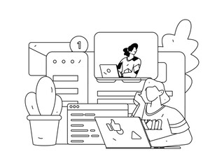 Flat vector illustration of business people operating work scene
