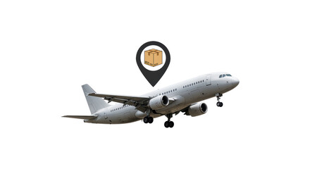 Obraz premium Isolated Airplane with Delivery Box Location Marker 3D