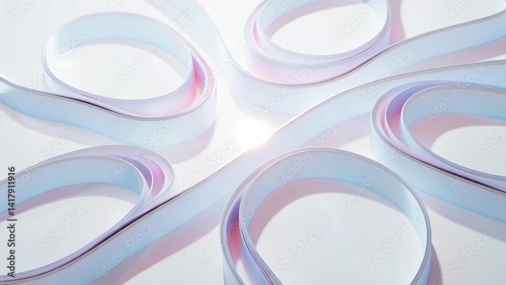 Fototapete Abstract blue and white background with curved lines and a light effect creating a glass texture. A light purple gradient flows with shapes leaving white space in the center of the composition