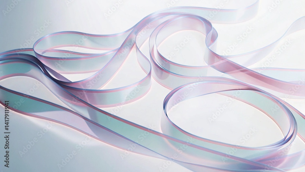 Fototapete Abstract blue and white background with curved lines and a light effect creating a glass texture. A light purple gradient flows with shapes leaving white space in the center of the composition