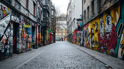 Fototapeta premium Colorful Graffiti Alleyway In Urban City