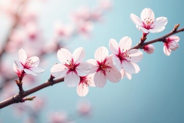 Obraz premium Delicate cherry blossom twig on clear backdrop, elegant botanical design element, twig, stalk