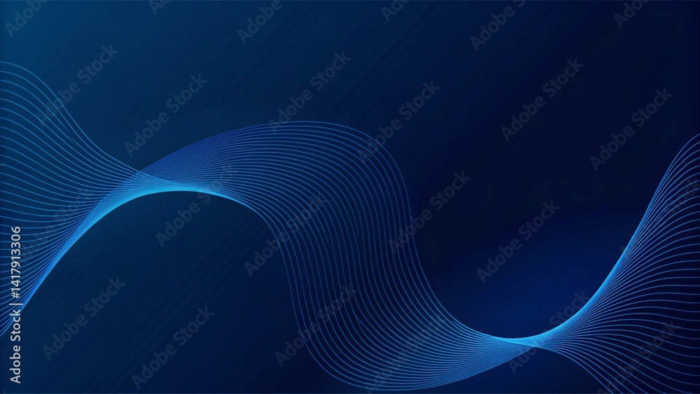 Poster Abstract blue modern background with smooth lines. Dynamic waves. futuristic tech concept. Flowing energy shapes in digital space create a clean and elegant technology-inspired backdrop